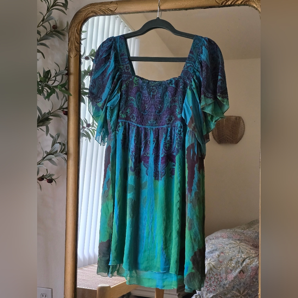 Unity Worldwear Boho Paisley Flutter Sleeve Tunic Dress XL - Picture 2 of 8